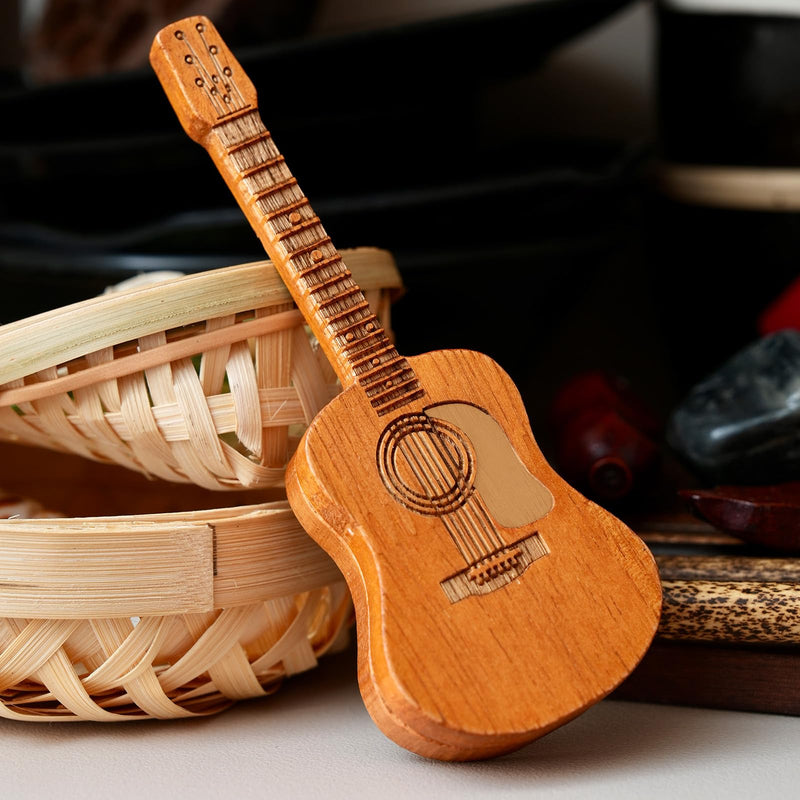 Wooden Guitar Pick Box with Stand,6PCS Unique Guitar Picks Guitar Pick Holder Box,Musician Engraved Wooden Plectrum Case,Acoustic Guitar Box for Electric Bass Guitar Ukulele Lover