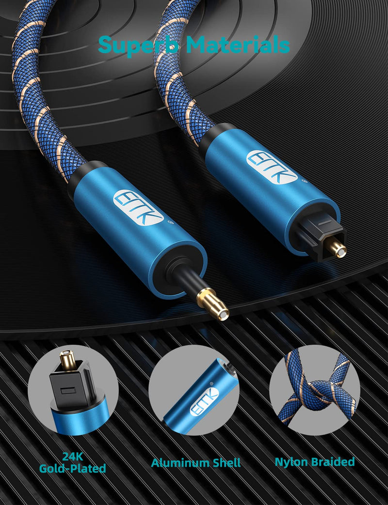 EMK 26ft/8m Toslink to Mini Toslink Digital Optical Audio Cable - Fiber Optic, S/PDIF, Home Theater, Sound Bar, TV, PS4, Xbox, MacBook Compatible