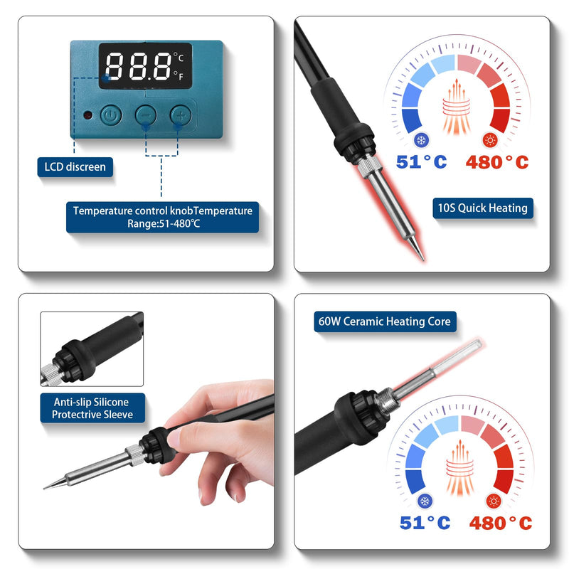 TPDL Battery Soldering Iron for Bosch Professional 18 V System GBA Battery, 60 W Cordless Soldering Iron Adjustable Temperature 51-480 °C with On/Off Switch, 25 g Soldering Wire, Soldering Iron Stand For Bosch Pro BAT battery
