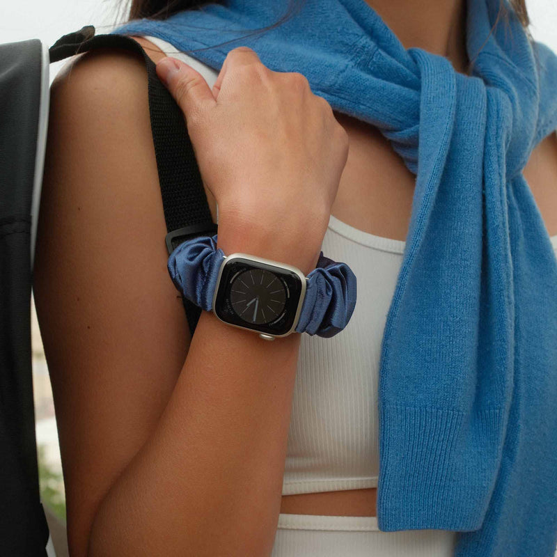 Compatible for Apple Watch Band Scrunchie with Zipper Pocket Storage for Cash, Keys, Chapstick, 38mm 40mm 41mm 44mm 45mm for iWatch Series 9 8 7 6 5 4 3 2 1 SE, 1 Pack 38/40/41 mm Satin Blue