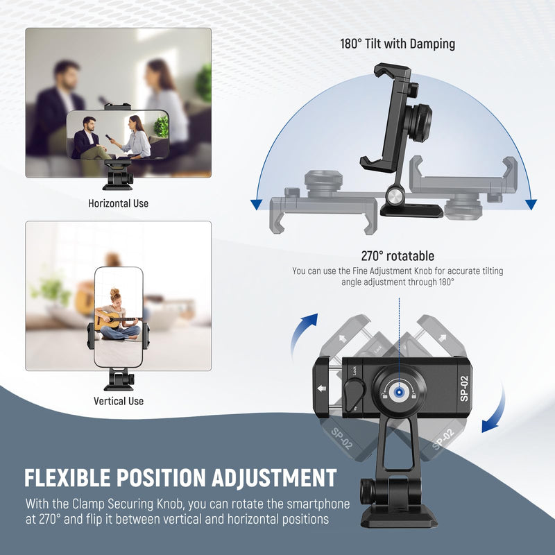 [AUSTRALIA] - NEEWER Metal Phone Tripod Mount Adapter with Arca QR Base, Cold Shoe, 360° Swivel 180° Tilt, Phone Holder Compatible with iPhone 15 Pro Max Galaxy S24 SP-02 