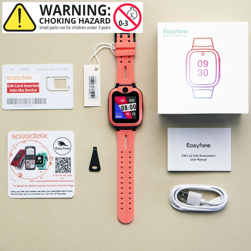 Easyfone KW2 4G Kids Smart Watch Phone with GPS Tracker, Calls, Chats, Pink | Smartwatch for Kids with Safe Calling, Activity, Parental Controls, SOS Button, Class Mode