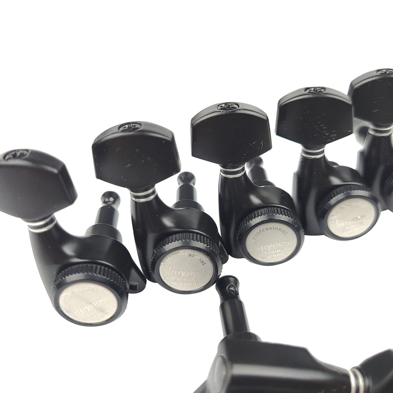 Kaynes Guitar Locking Tuners – 18:1 Black Lock String Tuning Keys Pegs Machine Heads Tuners for Strat Tele ST TL LP SG most Electric or Acoustic Guitars (6 Inline for Right, Black) 6 Inline for Right