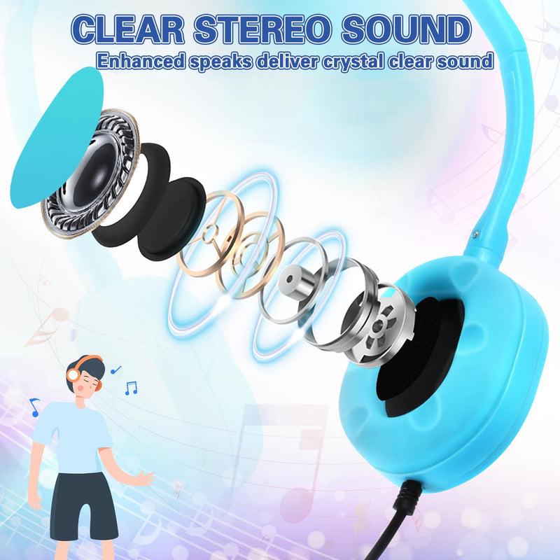 Kids Headphones Bulk 6 Pack for School Classroom Children Toddler Boys Girls Teen and Adult,Durable Wired Adjustable Student Earphones with 3.5mm Plug(FM102 Mixed Colors)