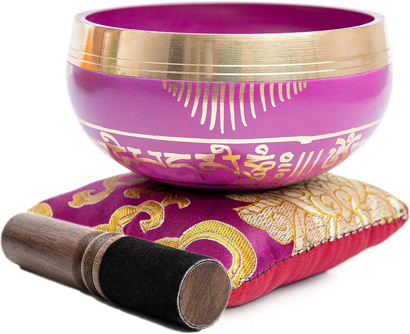 Tibetan Singing Bowl Set - Easy To Play for Beginners - Authentic Handcrafted Mindfulness Meditation Holistic Sound 7 Chakra Healing Gift by Himalayan Bazaar (Orchid) Orchid Pink