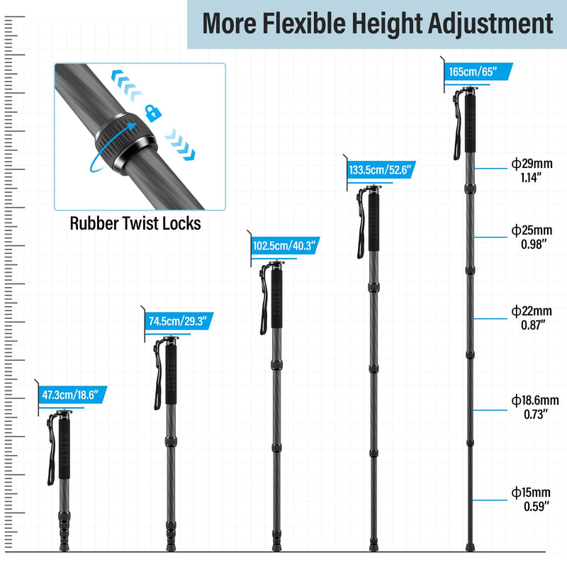 SIRUI Camera Monopod AM-MDP01, 65 inch Carbon Fiber Monopod Compact Lightweight for Travel, Max Load 22lbs/10kg