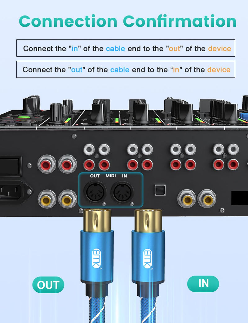 [AUSTRALIA] - EMK 5-Pin DIN MIDI Cable Male to Male Midi Cables Compatible with MIDI Keyboard/Synthesizer/Guitar Multi Effects/Audio Interface/Audio Mixer/Audio Amplifier/External Sound Card (6.6Feet/2m) 6.6Feet/2m 