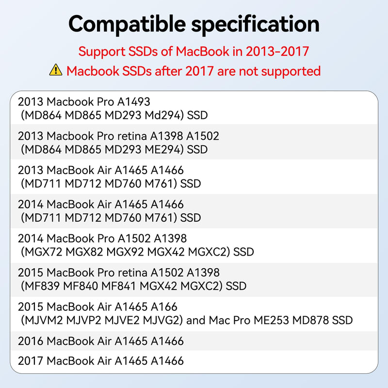 ACASIS USB C 3.2 SSD Enclosure for Apple SSD 12+16 PIN MacBook Pro | MacBook Air, Mac Pro, iMac from 2013 to 2017 A1465 A1466 A1502 SSD，MacBook SSD Enclosure with M.2 NVMe Adapter MAC3W