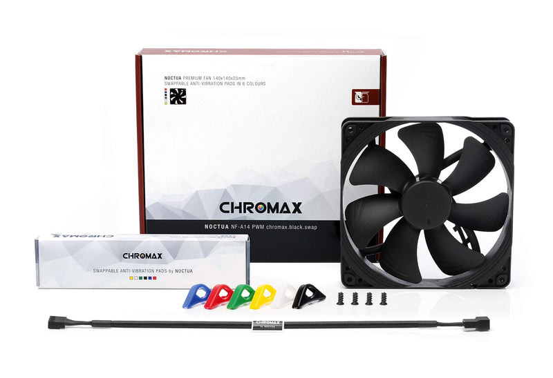 Noctua NF-A14 PWM chromax.Black.swap, Premium Quiet Fan, 4-Pin (140mm, Black) pack of 1