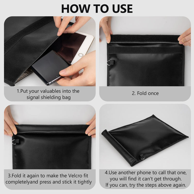 2 Pack Faraday Bags,Faraday Bags EMP Proof for Phones & Tablets & Laptops & Car Keys,Anti-Theft RFID Signal Blocker Pouch,Fireproof & Waterproof Faraday Key Fob Protector