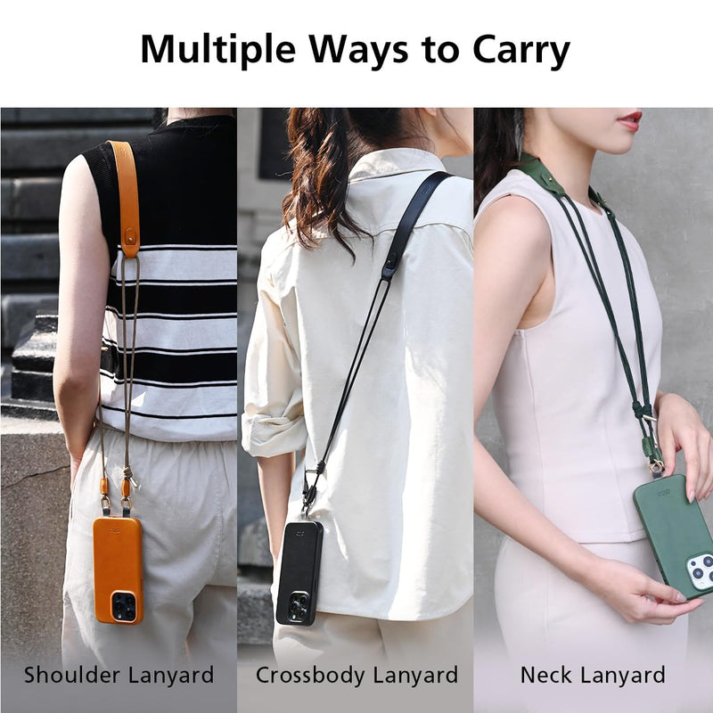 alto Universal Cell Phone Crossbody Lanyard Shoulder Pad Set, Detachable Patch, Adjustable Nylon Strap with Italian Leather Pads for iPhone and Android Full Body Phone Cases (Caramel Brown) Caramel Brown