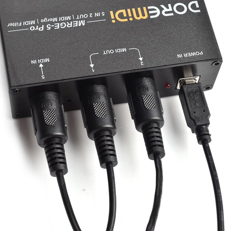 MERGE-5 Pro Can Merge Up To 5 MIDI Input Signals Into 1 MIDI Data Stream Can Be Output Directly Through 2 MIDI Interfaces