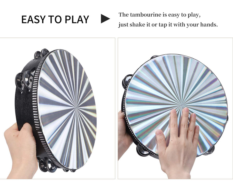 [AUSTRALIA] - Radiant Tambourines, 10 inch Tambourine with Double Row Jingle Reflective Hand Drum Percussion Handheld Drum Bell Musical Instrument Hand Held Percussion for Adults Church, KTV, Party, Games 10 inches 