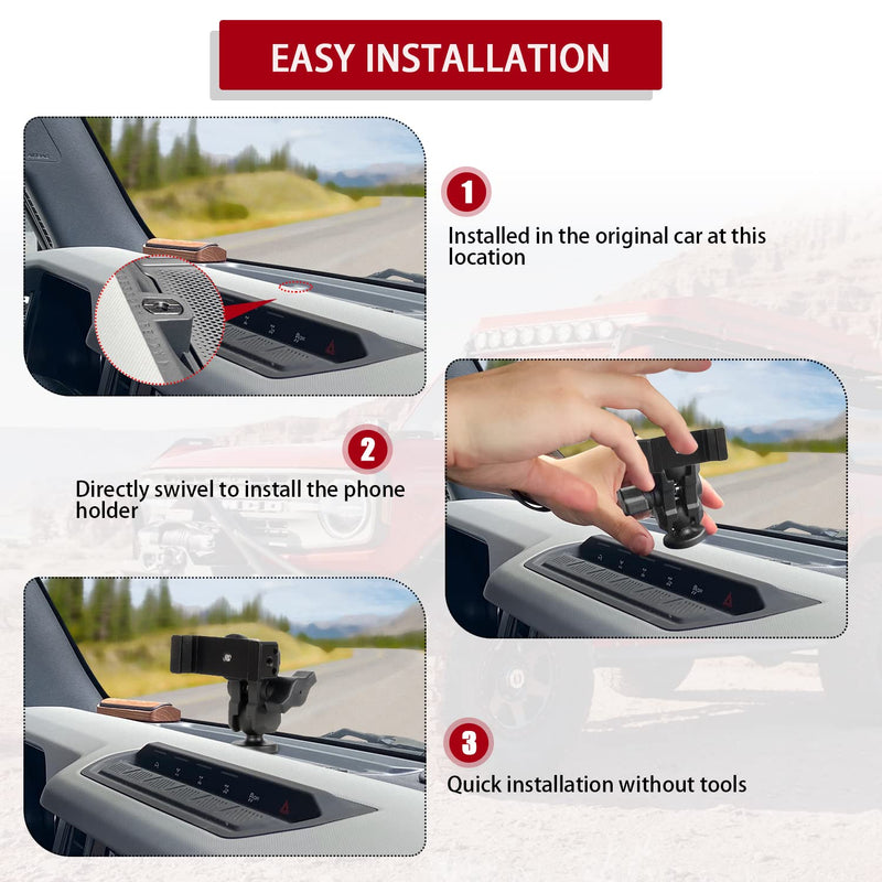 OMU Bronco Dashboard Cell Phone Mount,All-Metal Structure,360° Adjustment Phone Holder Suitable for Ford Bronco Accessories 2022 for All Smartphones(Not Sports,Non-Destructive Installation