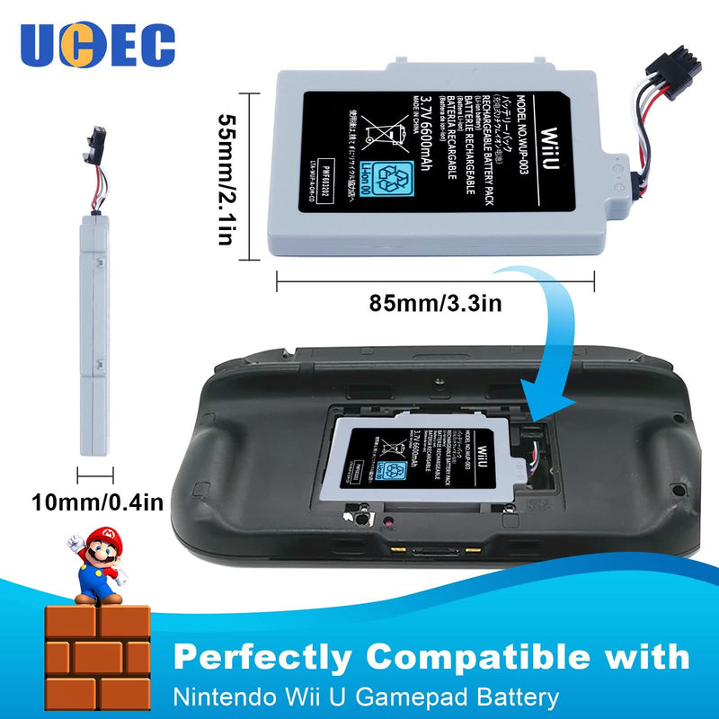 6600mAh Wii U Gamepad Battery Replacement Rechargeable Battery Pack Wii Accessories for Nintendo Wii U Gamepad WUP-010, WUP-012