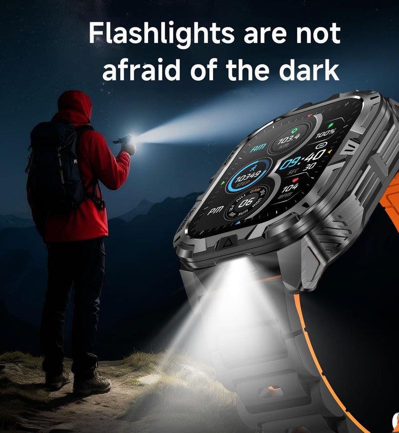 Yihou Mens Military Smart Watch for Men 2.01” Full Touch Screen Bluetooth Calling Heart Rate Sleep Monitor Step Counter Calorie Tracker IP68 Waterproof Outdoor Smartwatch 900mAh Long Battery Life Black-SS
