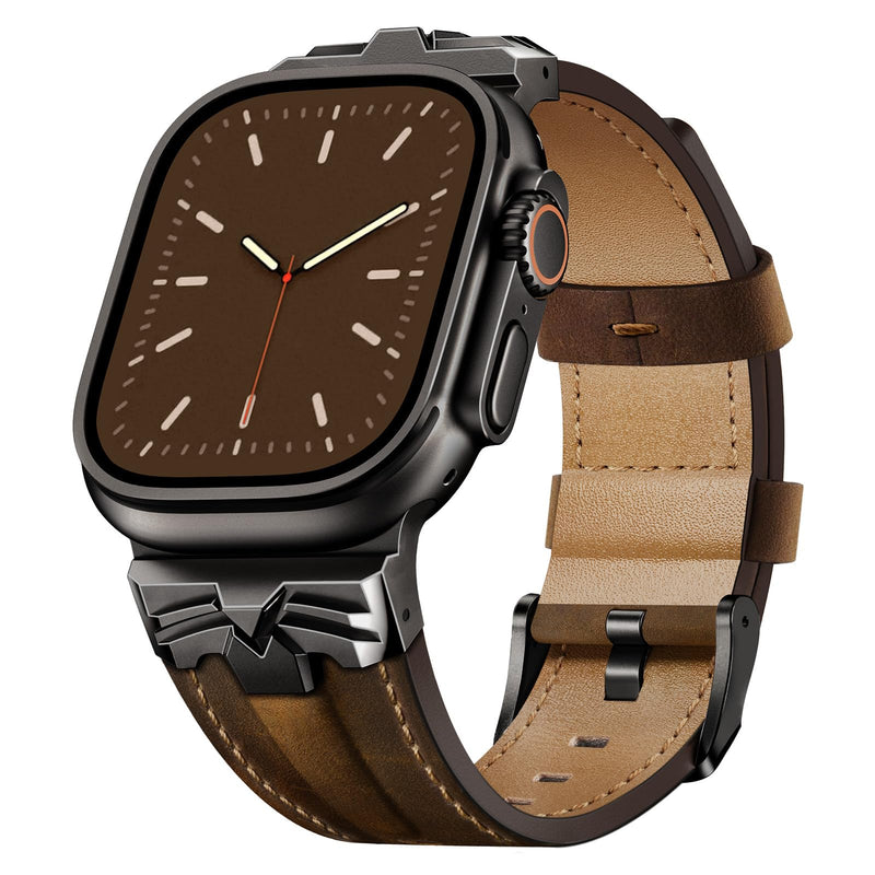DABAOZA Rugged Leather Band with Case Compatible for Apple Watch 45mm 44mm Metal Replacement Strap Series 9 8 7 6 5 4 SE 3