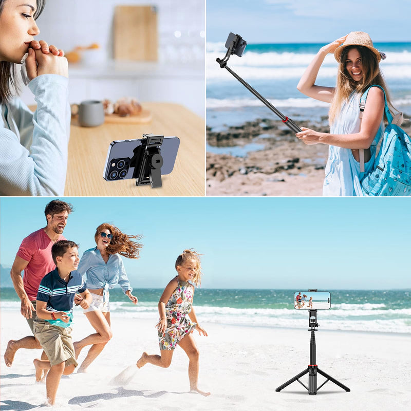 51”Selfie Stick Tripod, Aluminum Alloy Integrated Smartphone Tripod Stand with Wireless Remote Control Portable Retractable Cell Phone Tripod for iPhone/Samsung/GoPro/Android Phone Black