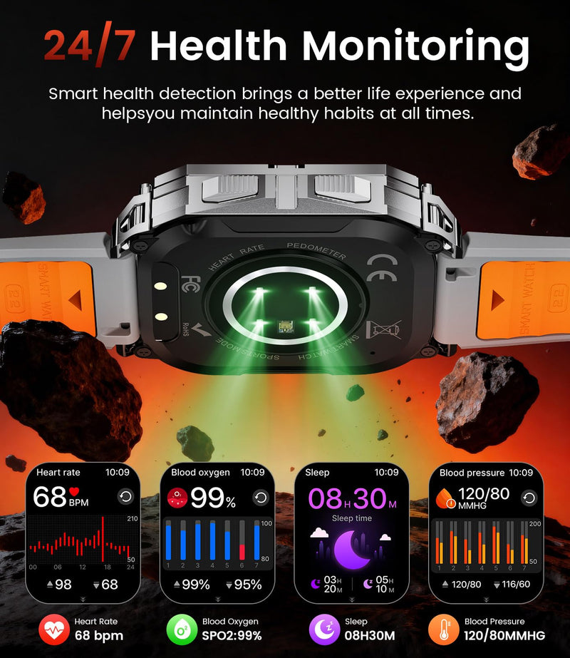 Smart Watches for Men(Answer/Dial Call), 2,01'' Super Large Military Smartwatch with 900mAh High-Capacity Battery/Led Flashlight/Heart Rate/Sleep Monitor, IP68 Waterproof Fitness Watch for Android iOS TX13-F