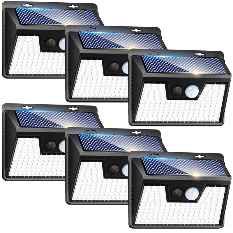 Peasur Solar Lights Outdoor Motion Sensor, 6 Pack 140 LED Solar Powered Fence Light Waterproof, 3 Modes Security Wall Lighting for Outside Yard Deck Garden Black Frame