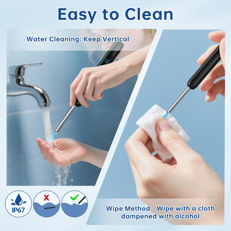 LUZOON 1296P Wifi Ear Wax Remover Otoscope, 360° Wide Angle Otoscope Camera with 6 LEDs for Adults, IP67 Waterproof Otoscope Ear for iPhone, Android, iPad