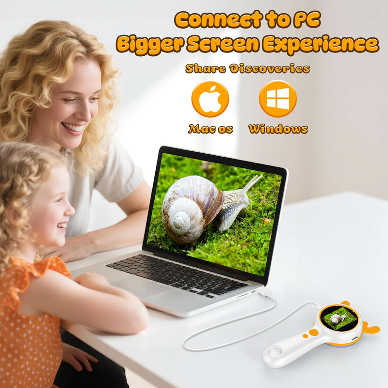 [AUSTRALIA] - Kids Microscope Orange Deer - Digital Handheld STEM Kit & 1080P Camera (600x Zoom) - Portable Science Toy for Outdoor Camping & Backyard Fun - Gift for Boys & Girls Age 5-12 