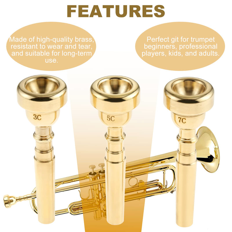 [AUSTRALIA] - 3 Pack Trumpet Mouthpiece 7C 5C 3C Trumpet Mouthpiece Set Compatible with Yamaha Bach Conn King Standard Trumpets for Beginners and Professional Players, Gold 