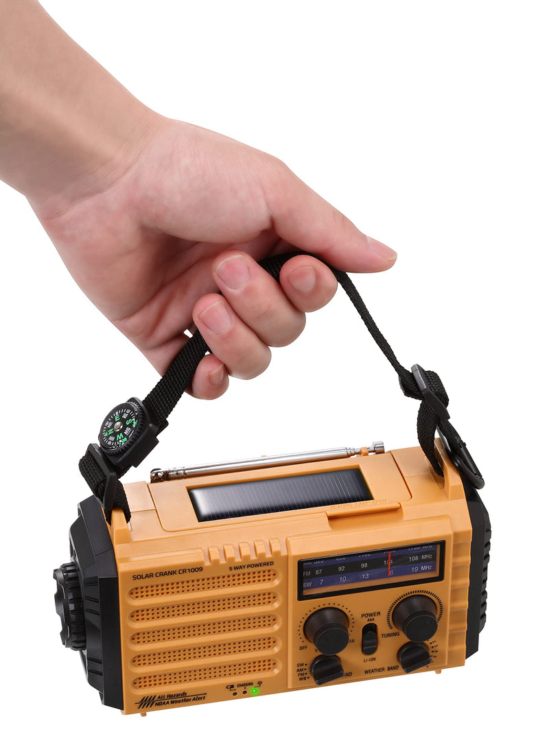 Emergency Radio with NOAA Weather Alert, Rechargeable 5000mAh Battery Operated Solar Hand Crank Radio, Outdoor Portable AM FM SW Radio with USB Charger, Flashlight,Reading Lamp, SOS Alarm for Survival Yellow