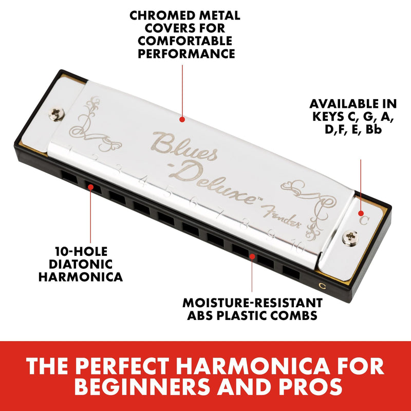 [AUSTRALIA] - Fender Blues Deluxe Harmonica, Pack of 3 with case (Keys C,G,A) Variety 