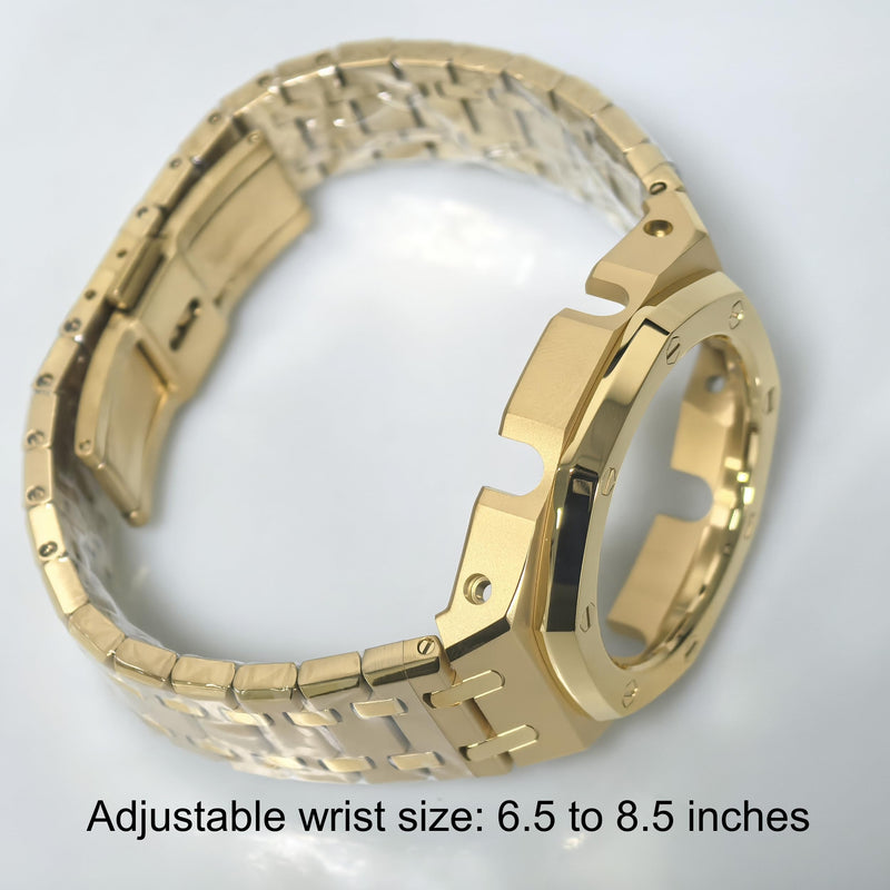 GA2100 Stainless Steel Mod Kit, Metal Case Band Set with Polished & Brushed Finish Replacement Strap Compatible with Casio G-Shock GA2100/GA-2110 Watches Gold