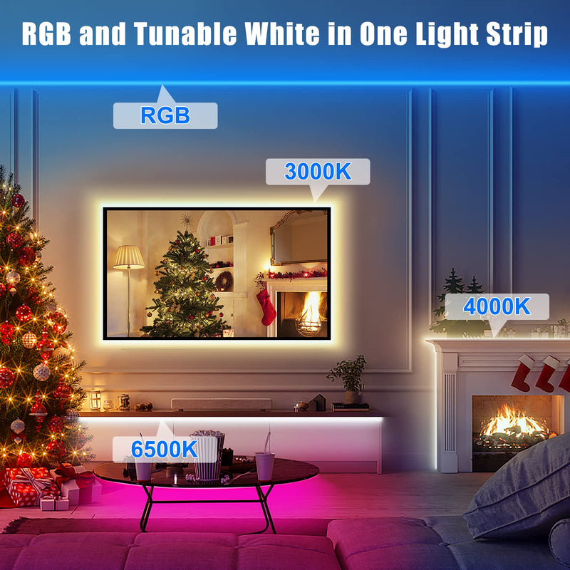 Tatazone RGBWW Smart LED Strip Lights, 32.8ft Tunable White 3000K to 6500K+RGB WiFi Led Light Strips Work with Alexa Google, Music Sync Color Changing Indoor Rope Lights for Kitchen, Room, Cabinet WiFi-32.8ft-Alexa and Google