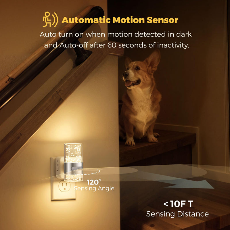 [AUSTRALIA] - L LOHAS LED Motion Sensor Night Light,Dimmable Night Lights Plug into Wall, 2 Pack 3000K Night-Lights with 0-100 LM Adjustable, Acrylic Bubble Plug in Nightlight for Bathroom Hallway Nursery Sliver-motion sensor 