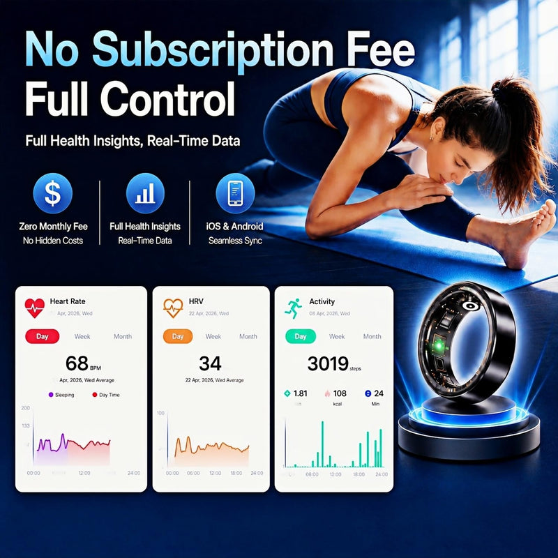 Smart Ring for Women Men, Health Fitness Ring Gen 4 with Free App No Subscription Fee, Heart Rate & Step Tracker, Stress & Sleep Monitor, IP68 Waterproof, Android/iOS Compatible (Silver,11)