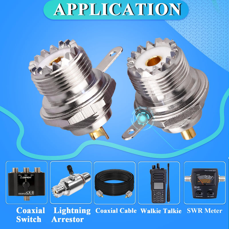 2PCS UHF SO239 Bulkhead Female Coax Connector, PL259 Panel Chassis Mount Flange Solder Cup Coaxial Connector Coax Antenna Adapter for Coaxial Cable, CCTV, WiFi Radios UHF Female Cup