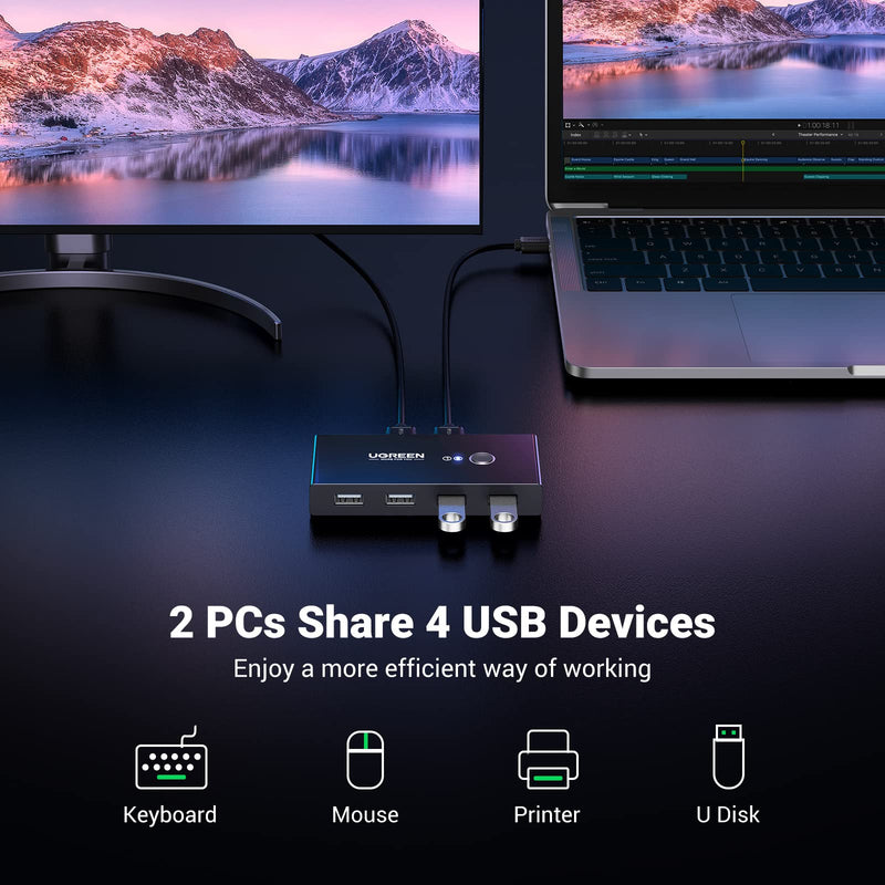 UGREEN USB Switch Selector - 2-Port, 4 Device Sharing, Includes USB C 3.0 Adapter (2 Pack)