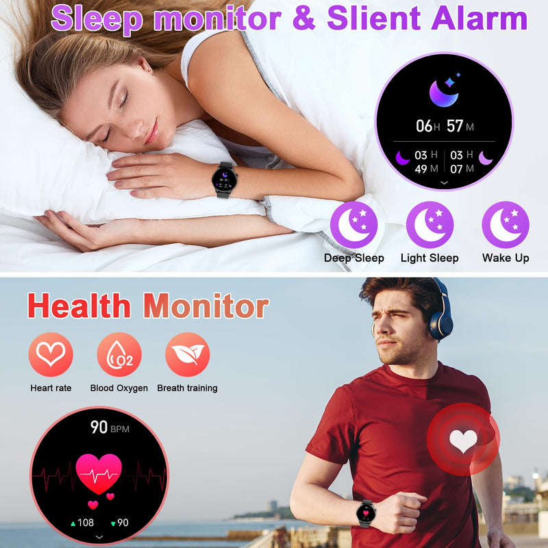 Smart Watch for Men Women Fitness: Waterproof Make/Answer Call Smart Watches for Men Digital Mens watches Run Smartwatch Android Phones iPhone Samsung Compatible Heart Rate Monitor Step Tracker Black