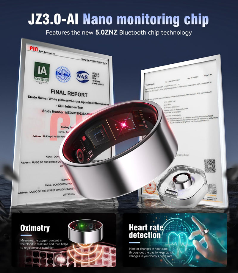 6.0 Smart Ring and Charging Case【Industry First – 0 Measurement Error】【IP68 Waterproof】 2025 Smart Ring for Women & Men for Sleep Tracking Wearable Device,Fitness Ring Silver 12#