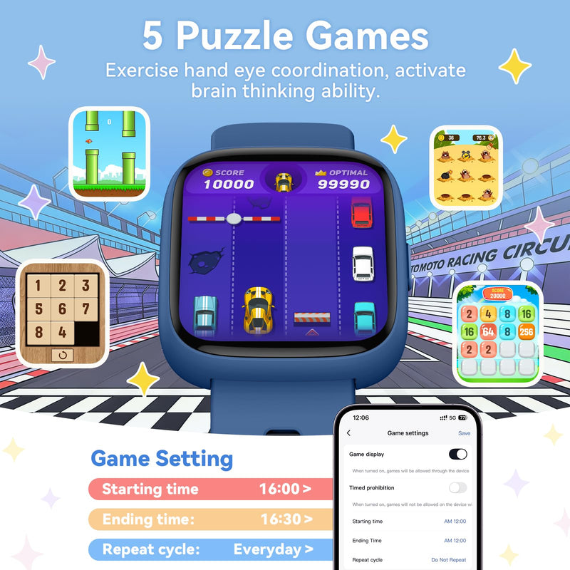 Smart Watch for Kids with Find My, 1.83" Fitness Tracker Watch No APP No Phone Needed, Pedometer, Heart Rate, Sleep Monitor, IP68, Puzzle Games for Girls Boys Teens 5-16, Gift, Blue