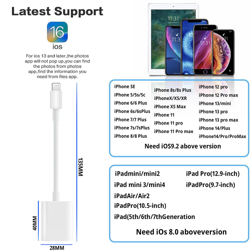 [AUSTRALIA] - [Apple MFi Certified] Lightning to USB Camera Adapter with Charging Port, Portable USB 3.0 Female OTG Cable for iPad to Connect Card Reader USB Flash Drive, Compatible for iPhone iPad white 