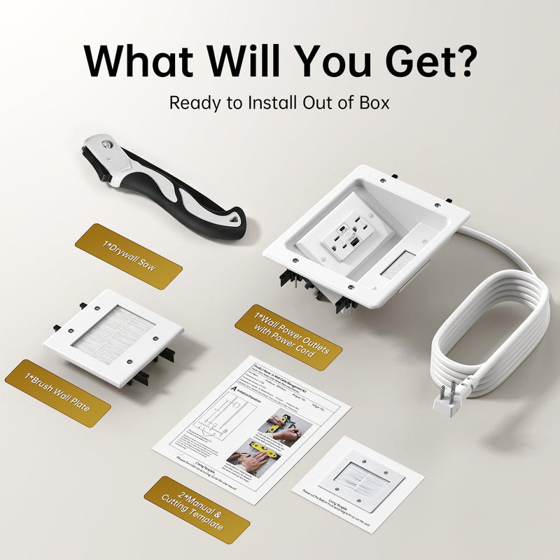in Wall Cable Management Kit with Recessed Power Outlet for Home Theater | Dual AC Outlet and USB A+C Port, TV Cord Hider for Wall Mounted TV - 9FT Cord, HDMI TV Cable Hider, Safe Cable, Easy Setup