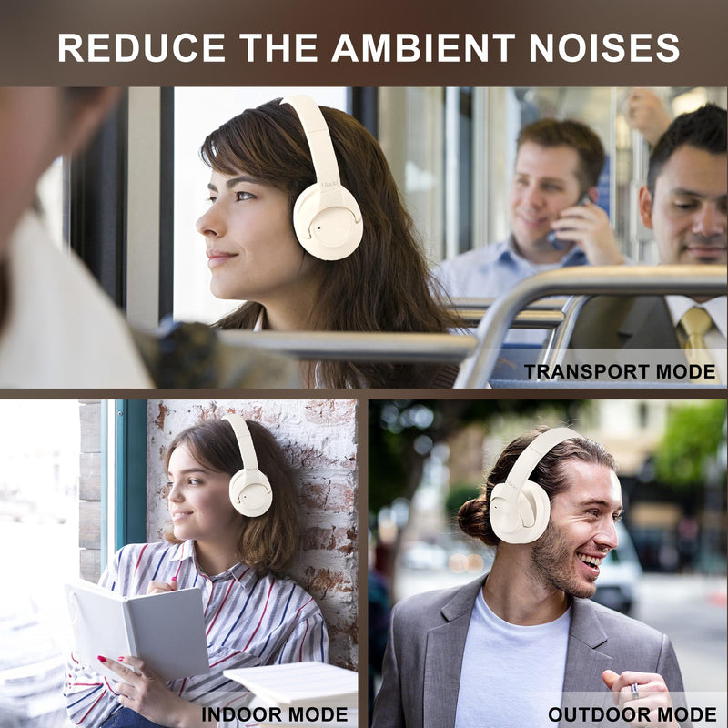 Active Noise Cancelling Headphones: Hybrid Bluetooth Headphones Over Ear with HiFi Audio - Wireless Headset 60H Playtime for Android Bluetooth Devices (White) White