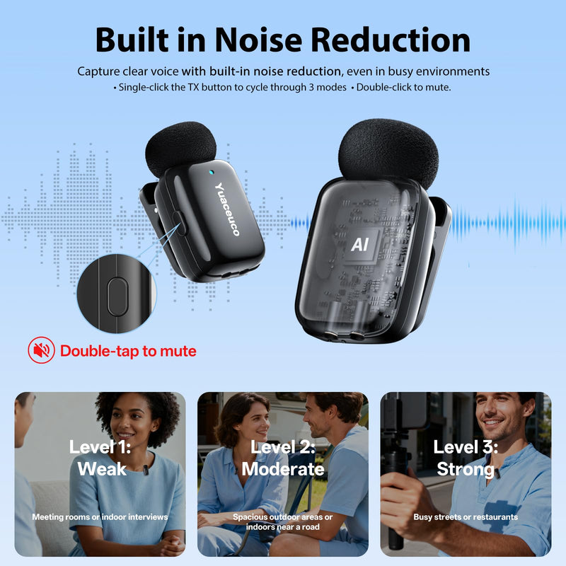 [AUSTRALIA] - Mini Wireless Lavalier Microphone for iPhone ipad Android, Noise Reduction and Mute, 33h Charging Case, AI Voice Changer, 131FT Range, Mini Lapel Mic for Video Recording, Vlogging, YouTube Mic Mini (2TX+1 C RX+1 Lightning RX+Charging Case 