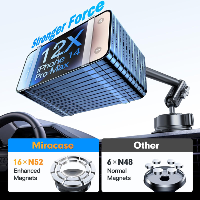 isuke for MagSafe Car Mount, [80+LBS Strongest Suction & Ultra-Durable] [16 Strongest Magnets] Aluminum Alloy Magnetic Phone Holder for Car Dashboard Windshield for iPhone Samsung All Smartphones Black