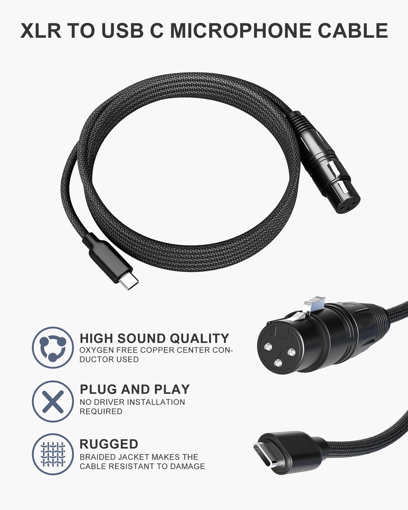 XLR Cables 6FT XLR to USB C Cable,USB C Male to XLR Female 3-Pin Connector Adapter Microphones Audio Cable for Microphone Recording,Connects to Smartphones and Tablets
