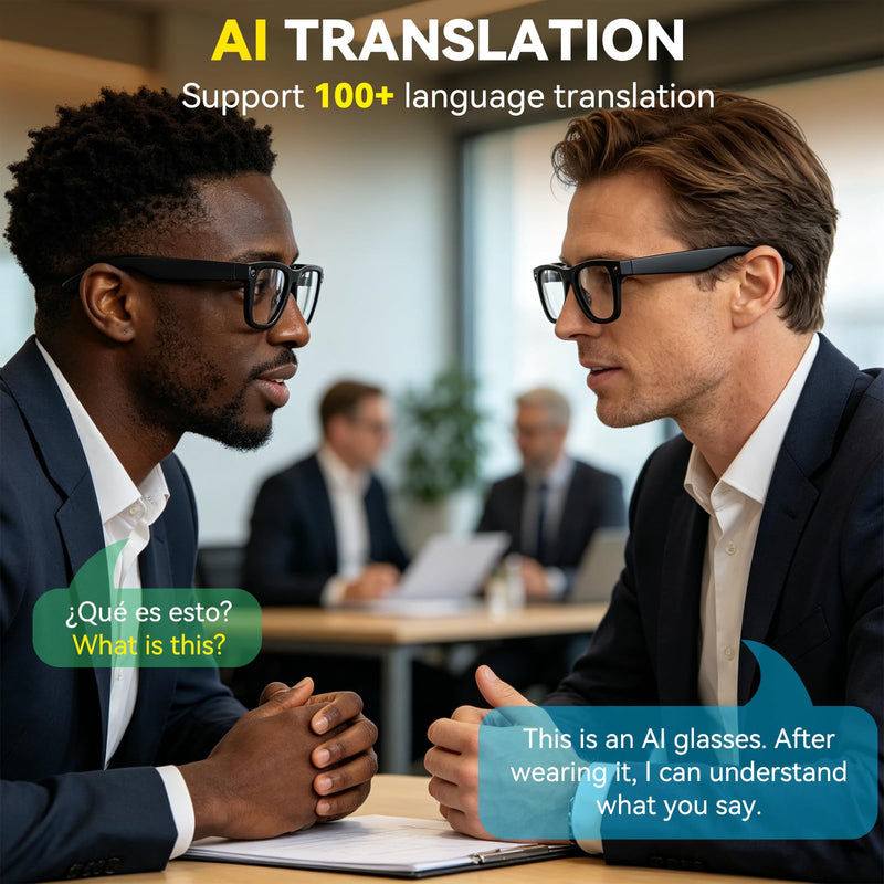 AI Smart Glasses with Camera, 1080P HD Anti-Shake Recording Glasses | ChatGPT Voice Assistant, UV Protection, Real-Time Translation,Open Ear Earbuds for Travel/Meetings/Vlog