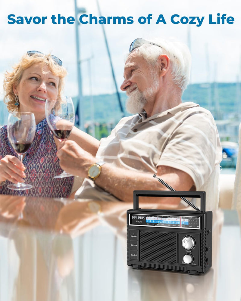 PRUNUS J-136 Portable AM FM Radio with Best Reception,D Battery Operated or Plug in Wall, Transistor Radio,Loud Speaker Support AUX in and Micphone in, Small Radios Portable AM FM, No