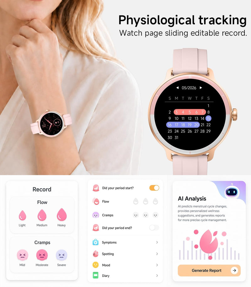 Smart Watch for Women,24H Activity Tracking,0.39 inch Ultra-Thin | Bluetooth Calls & AI Voice,IP68 Waterproof,Heart Rate/SpO2/Period Tracker,100+ Sports Modes,Compatible with Android/iPhone Pink