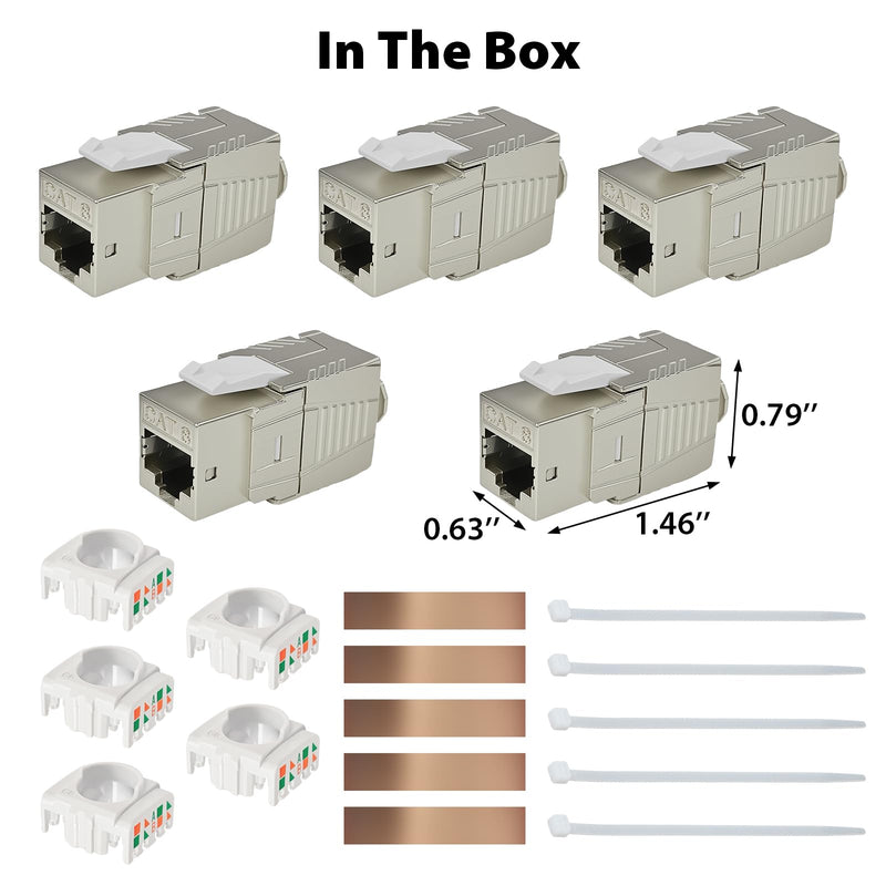 Cyberguys CAT 8 Connector Shielded 180° Keystone Jack 5-Pack, 40Gbps High-Speed RJ45 Ethernet Jack GoldPlated Contacts, Universal Compatibility CAT8/CAT7/CAT6A Cables, Easy Snap-On Design