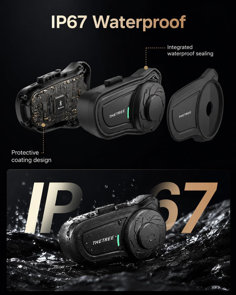 THETREE X2 Motorcycle Bluetooth Headset 2-Way Helmet Intercom Music Call 2P | Up to 1000m, Bluetooth 5.4, 40mm Slim Speakers, CVC/DSP Noise Reduction,IP67 Waterproof, Dual Mic, Hands-Free 2 Pack X2-Double Pack