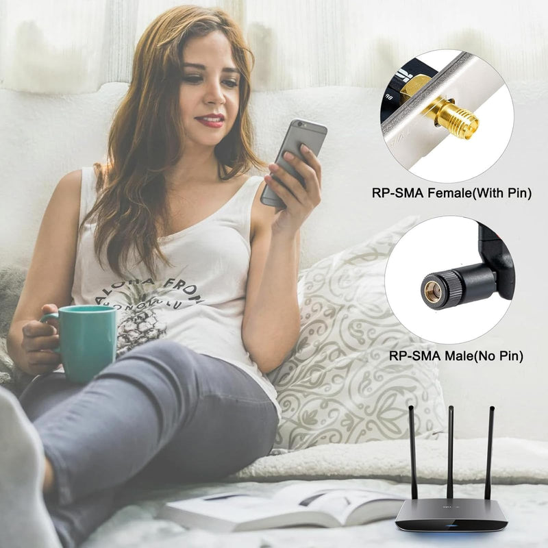 WiFi 6 6E Tri-Band 2.4GHz/5GHz/6E 9dBi Omnidirectional Antenna for PC Desktop Computer PCI-E WiFi 6E Network Card USB Bluetooth Card Wireless Router（2Pack-Black），Eifagur